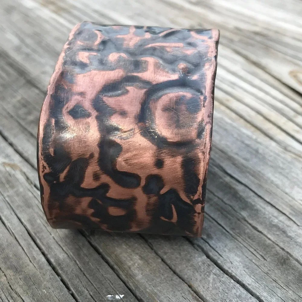Solid Copper Floral Cuff Bracelet Wide Rustic Handmade Industrial Warrior